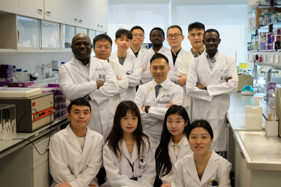 HKUMed develops a near-infrared-activated smart titanium implant surface that clears bacteria in 15 minutes and promotes bone integration.  The research is led by Professor Kelvin Yeung Wai-kwok (middle).